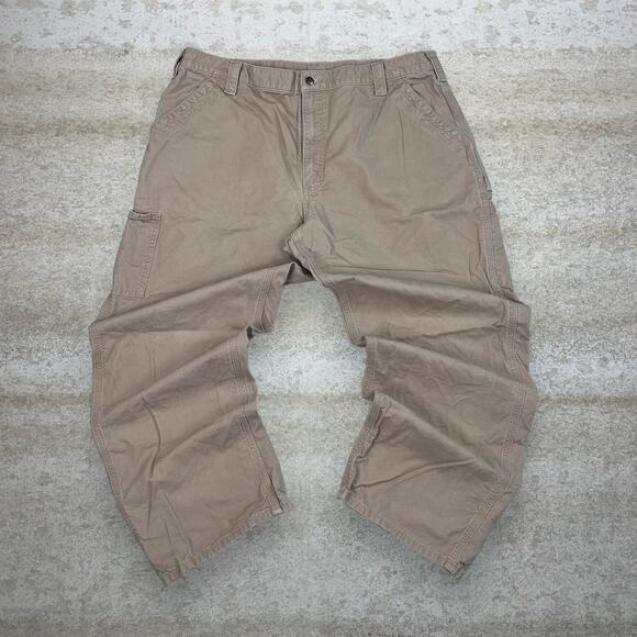 Vintage 90s Carhartt Carpenter Pants 42x30 Baggy Camel Tan Canvas Painter - Picture 2 of 4